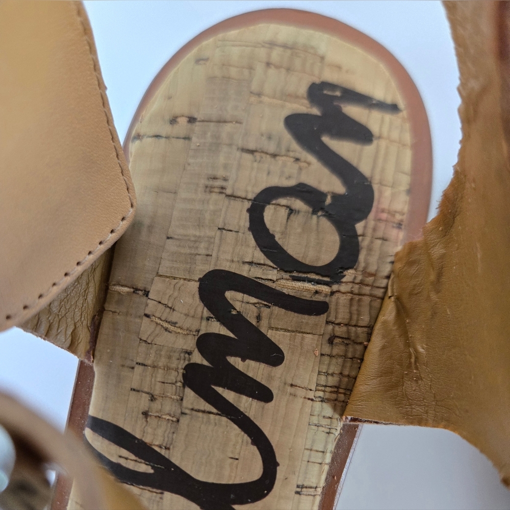 Sam Edelman Trixie Sandals Size 7.5 Tan & Gold, Heel Buckle Ankles Toe Strap - Picture 3 of 10